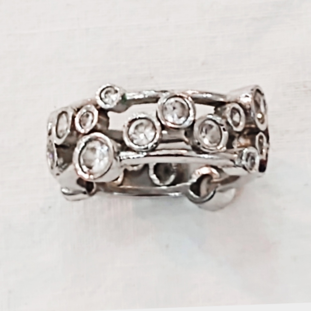 Vintage Silver Multiple Rhinestone Ring Size 8 - image 5